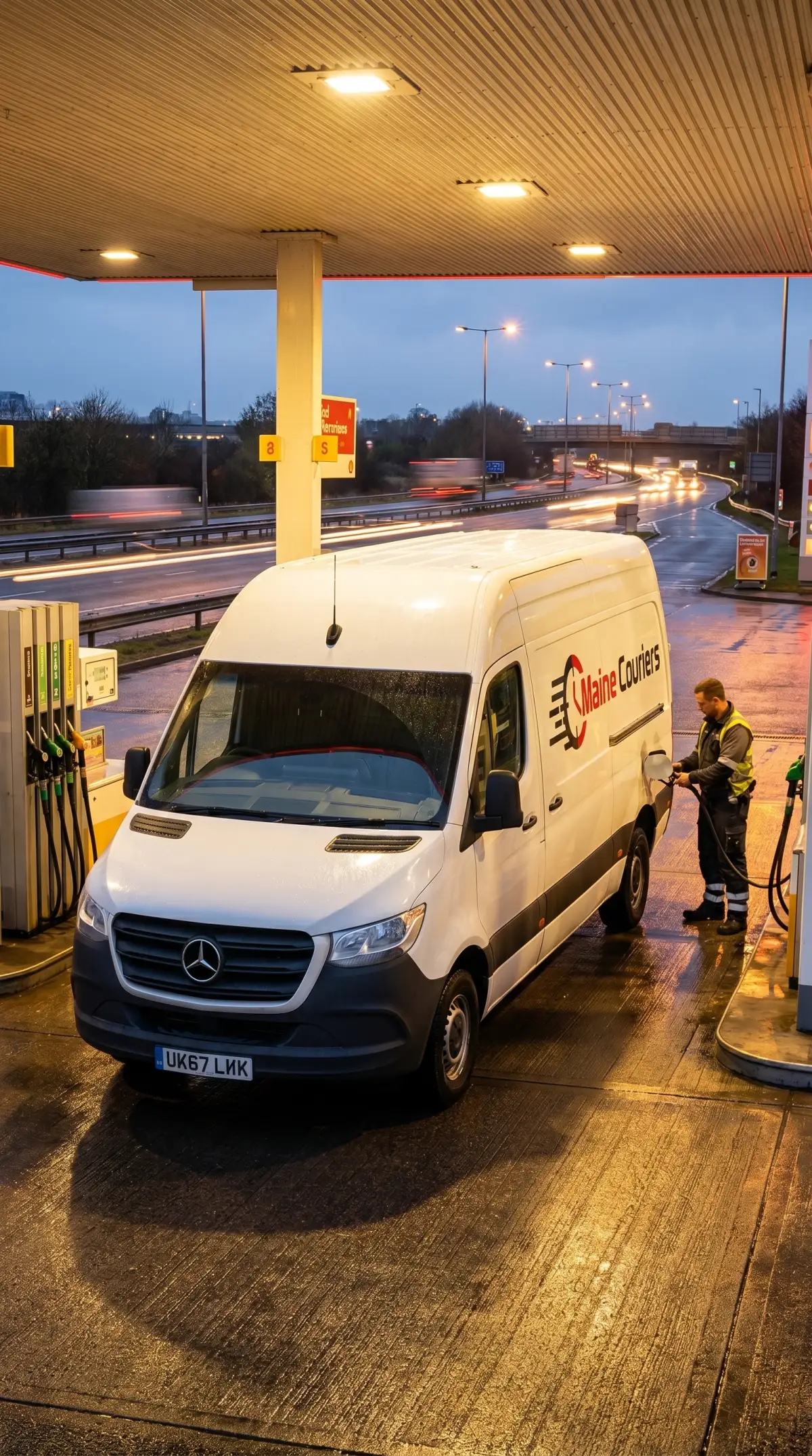 UK same day courier vans at dusk