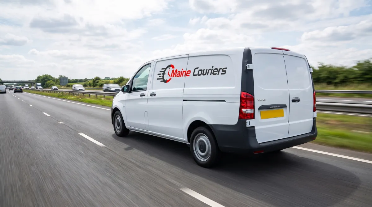 Courier van at speed on a UK dual carriageway