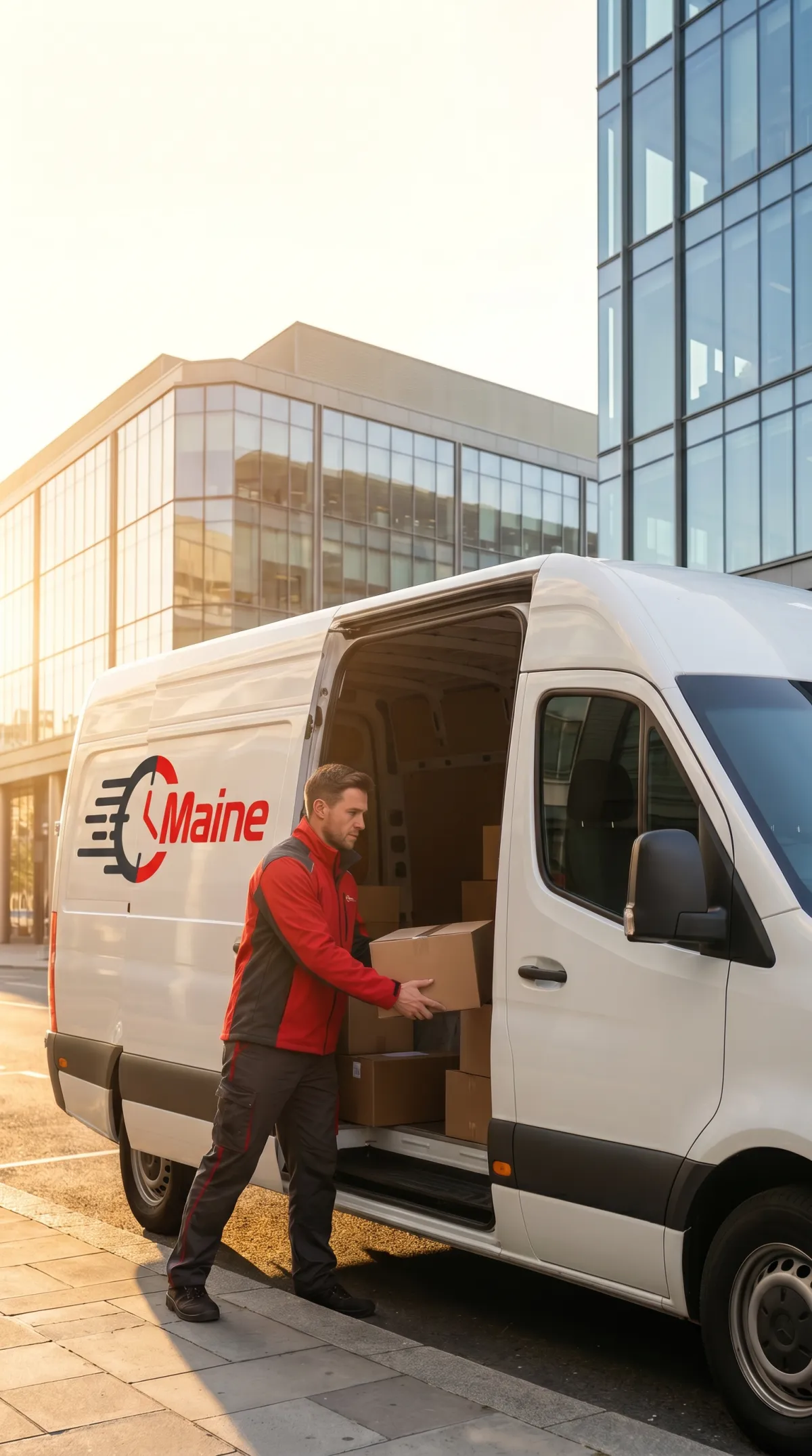 Courier loading a van at dawn