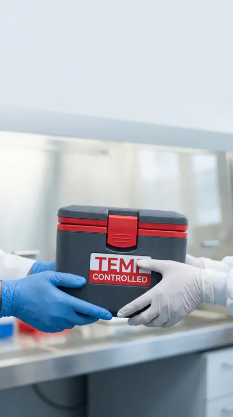 Temperature-controlled pharmaceutical handover by Maine Couriers